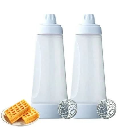 Vegcoo 2-Pack Batter Dispenser Bottles - 1000ml (34oz) Pancake Batter Mixer with Measurement Marks, Non-Slip Base & 316 Stainless Steel Whisk Ball,