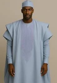 Tolulope – Prestige Cotton Agbada Robe in Powder Blue — AGBÁDÁ