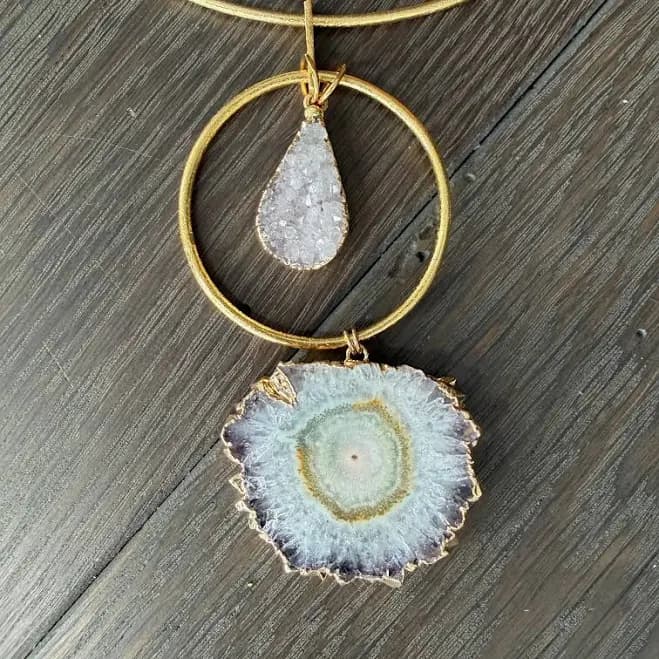 Druzy and Stalactite Sculptural Choker Necklace in Gold