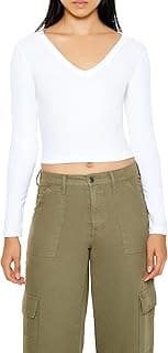 Womens Long-Sleeve V-Neck Crop Top