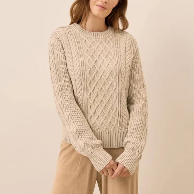 Pact Women's Organic Cotton Cable Knit Crew Sweater