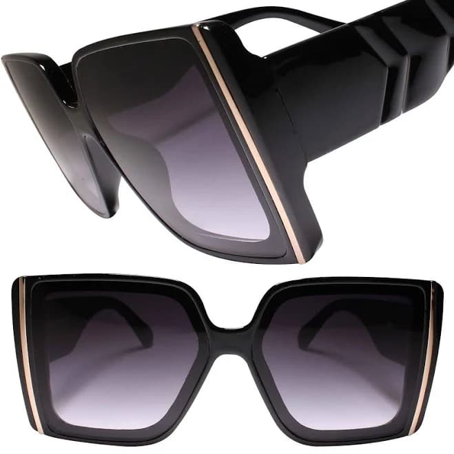 Maximum Style Oversized Bold Square Fashion Sunglasses Black Womens