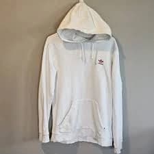 Adidas White Essential Hoodie Mens Size Medium Red Logo See Photos
