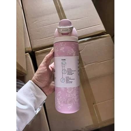 Owala FreeSip Stainless Steel Water Bottle, 24oz, pink and white