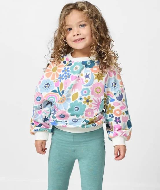 Little Sleepies Unicorn Blossoms Drop Shoulder Crewneck