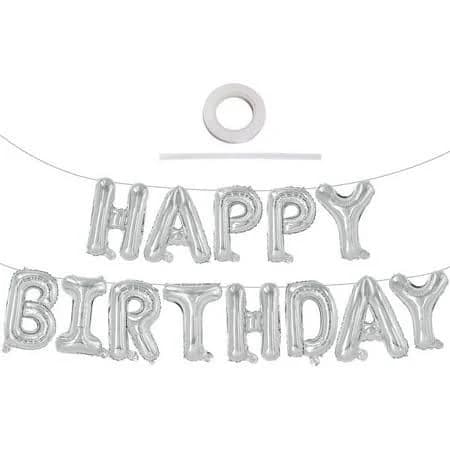 Toniful Silver Happy Birthday Balloons Banner