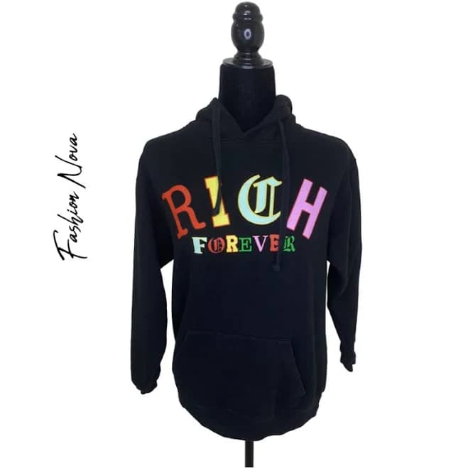Fashion Nova Tops | Fashion Nova Rich Forever Hoodie Size S | Color: Black | Size: S | Cocoskin86's Closet