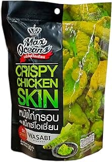 Max Oceans Brand, Crispy Fried Chicken, Crispy Chicken Skin, Wasabi Flavour, Size 30g X 4 Packs // By Benjawan Shop