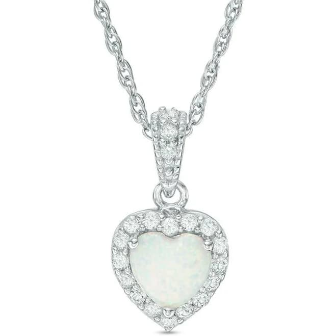Sterling Silver Heart-Shaped Lab-Created Opal and White Sapphire Pendant