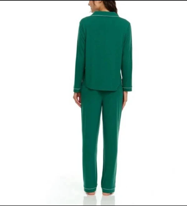 Flora Nikrooz Green With White Piping Long Sleeve Knit Pajamas Size Xs