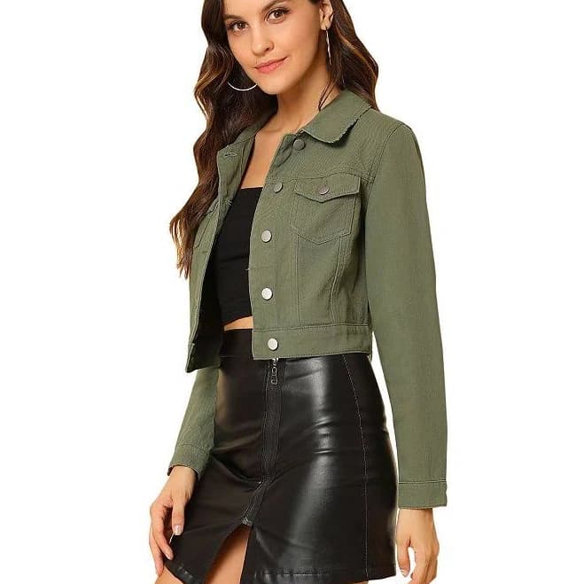 Cropped Long Sleeve Denim Jacket