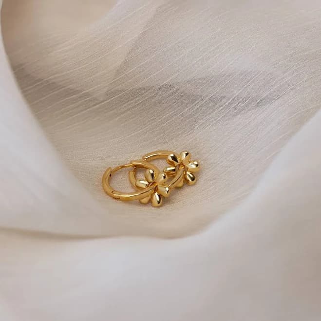 Caitlyn Minimalist Silver Dangling Flower Blossom Huggie Hoop Earrings