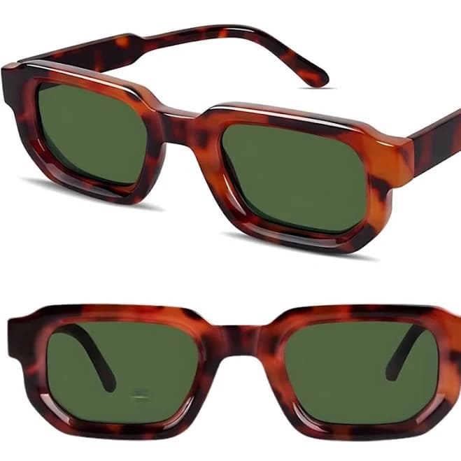 Retro Square Sunglasses Tortoise Frame Dark Green Lenses Chunky 70s