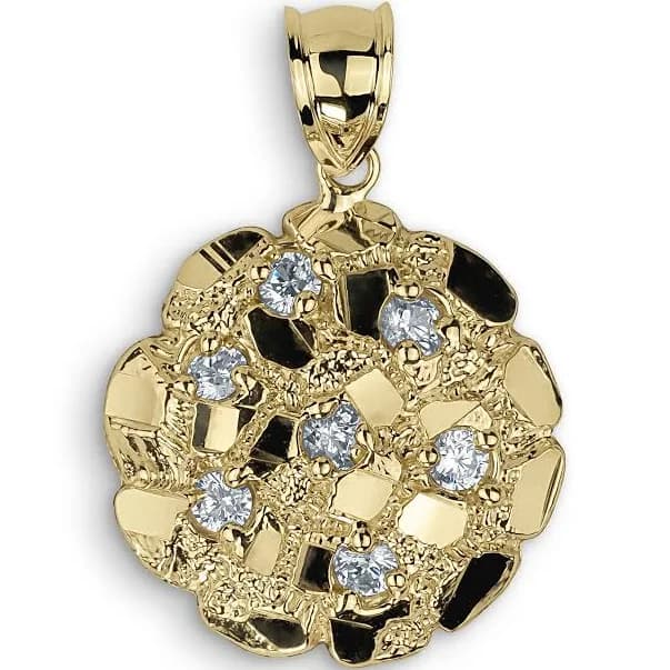 10k & 14k gold Nugget Round CZ Pendant Necklace 10k gold / Size