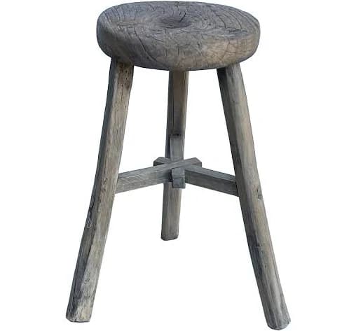 Rustic Raw Rough Wood Grain Round Top Tri-Legs Stool Side Table ws4573S