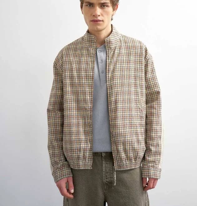 Topman Textured Plaid Harrington Jacket