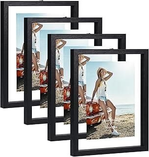 Trwcrt 5x7 Floating Picture Frames Set of 4, Double Glass Photo Frame Display up to 7 x 9 Photos for Desktop or Wall Hanging, Black