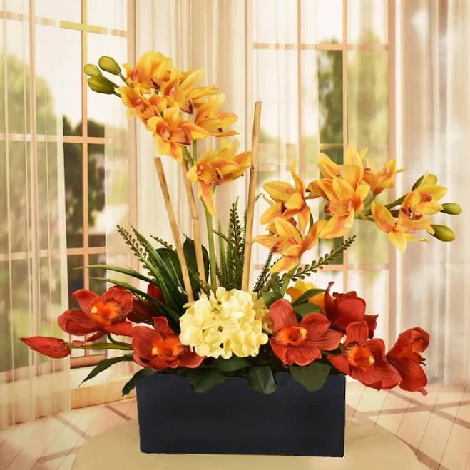 Yellow and Red Orchid Centerpiece AR539