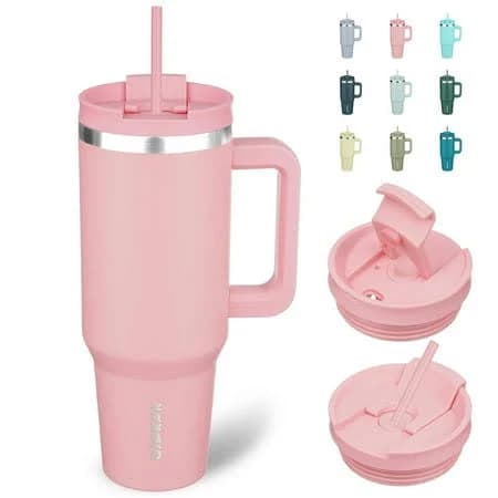 Bjpkpk Tumbler With Handle And Straw 40 oz Stainless Steel Insulated Tumbler Lid Coffee