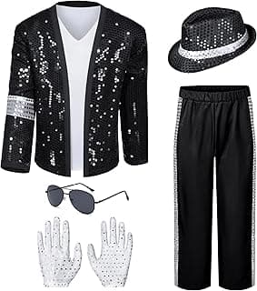 Mens Dance Star Costume for Adult 80s 90s Glitter Pop Stage Party Halloween Cosplay