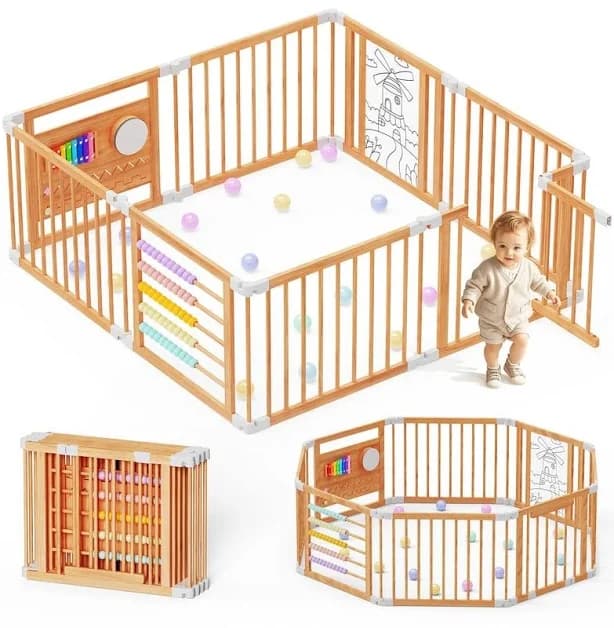 Foldable Wooden Playpen with Door