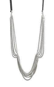 FOSSIL Brand Layered Chain & Leather Necklace in Stainless Steel $128 NWT | eBay