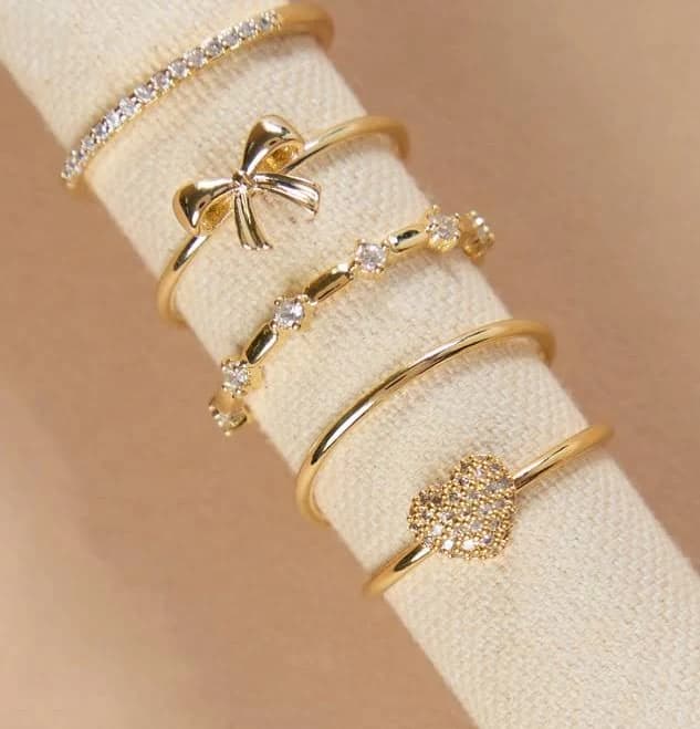 Altar'd State Glitzy Bow and Heart Gold Ring Set