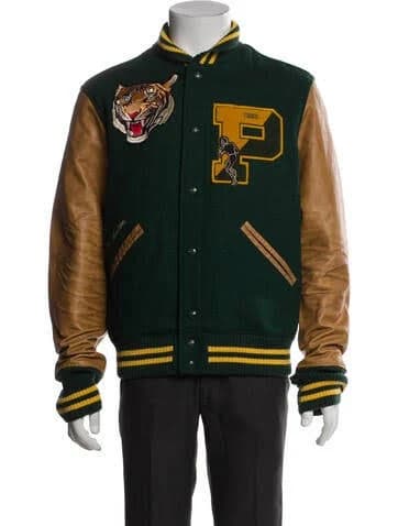 Polo Ralph Lauren Mens Varsity Jacket Leather Wool Letterman Tiger Logo Green Medium