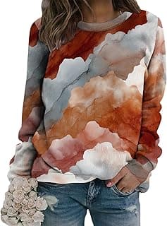 Tie-Dye Graphic Sweatshirt for Women Fashion Long Sleeve Crewneck Pullover Tops Casual Daily Sweat Shirt Loose