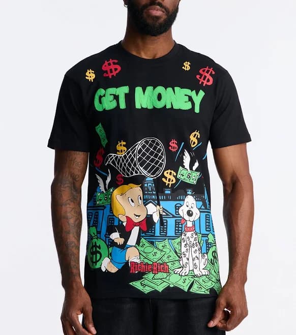 Fashion Nova Men's Richie Rich Get Money Short Sleeve Tee Shirt