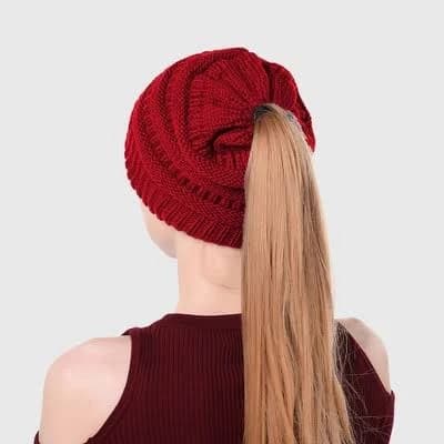 Anna-Kaci Women's Stretchable Acrylic Knit Ponytail Beanie Hat