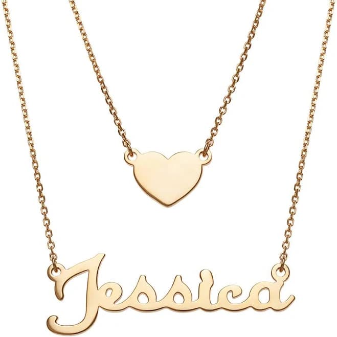 Personalized Planet Women's Sterling Silver or Gold Over Sterling Script Name and Heart Necklace