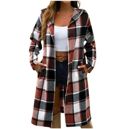Jtjvou Women Fall Flannel Plaid Shacket Jacket Oversized Button Down Long Shirt Jacket Brown L, Women's, Size: Large