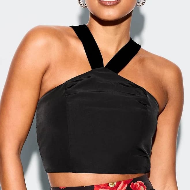 Women's Cropped Halter Bow Top
