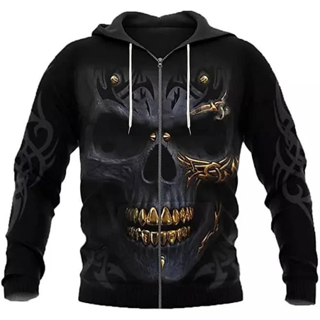 Men's Streetwear Designer Long Sleeve Skull Graphic Print Hoodie