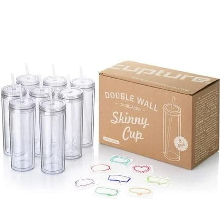 Cupture Skinny Acrylic Tumbler Cups with Straws