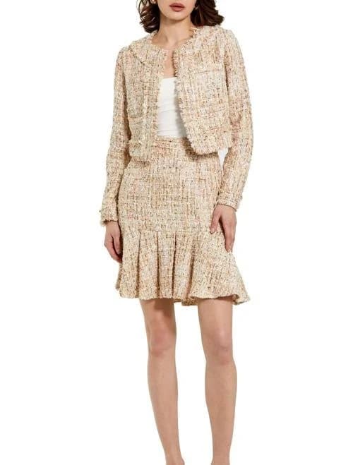 Mac Duggal Women's High Waist Pleated Boucle Mini Skirt