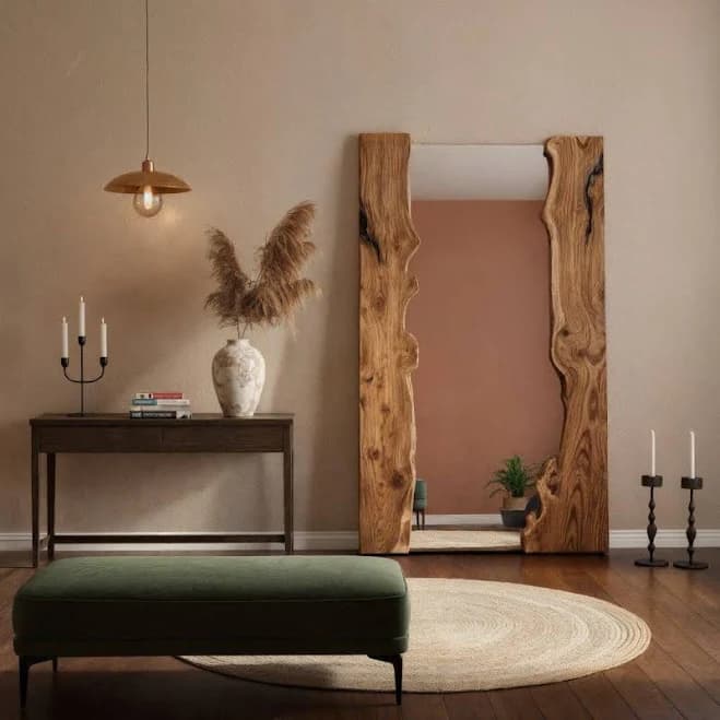Live Edge Olive Wood Full-Length Floor Mirror | Rustic Natural Wood Frame Standing Wall Mirror | Unique Handmade Home Décor