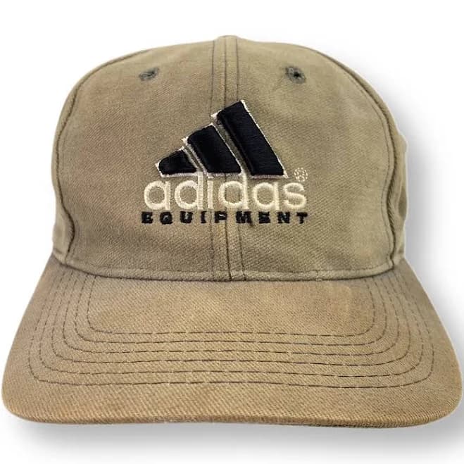 Vintage 90's Adidas Equipment Script Logo Strap Back Hat Tan Beige Cap