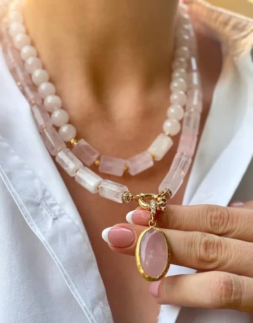 Rose Quartz Beaded Choker Necklace