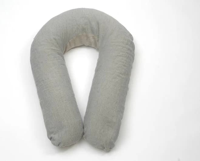 XL Light blue striped/natural grey stonewashed linen Buckwheat nursing pillow Pregnancy pillow Maternity pillow U shape Breastfeeding pillow