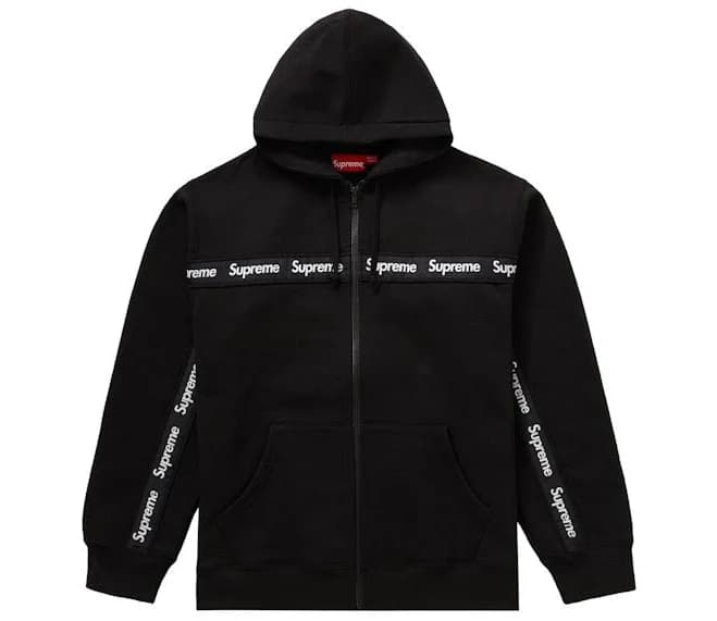 Supreme Text Stripe Zip Up Hooded Sweatshirt