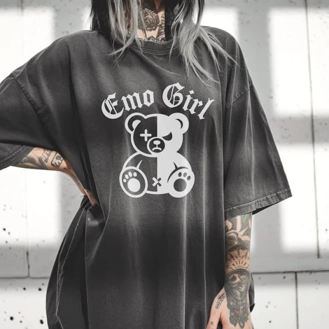Emo Girl Teddy Bear Graphic T-Shirt