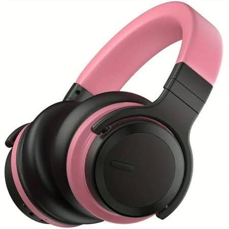 E7 Active Noise Cancelling Headphones, Wireless Bluetooth Over-Ear Headset with 30H Playtime, Deep Bass, Clear Calls, Comfort Fit, Pink