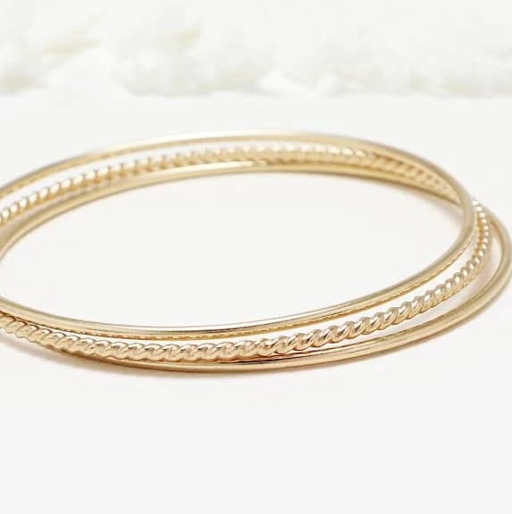 Minimalist Gold Filled Bangle Bracelet Set of 3