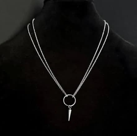 Minimalist Stainless Steel Spike Pendant Double Chain Necklace
