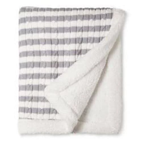 Circo Gray Cable Knit Sweater Sherpa Stripe Baby Blanket | Multi-Purpose | Limited Edition | White | Unisex