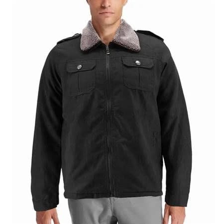 VKWEAR Men's Removable Sherpa Collar MicroSuede Trucker Jacket