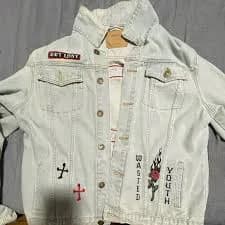 Rue21 Light Blue Denim Jacket with Patches