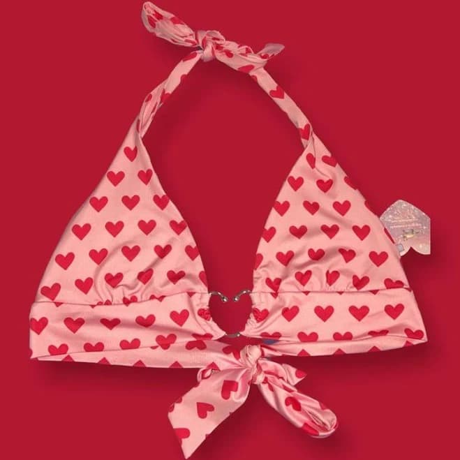 Pink/Red Heart Halter Top - New Women | Color: Pink | Size: S